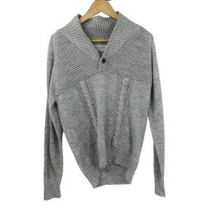 Vintage Munsingwear Shawl Collar Ribbed Cable Knit Sweater Size M Gray Fisherman